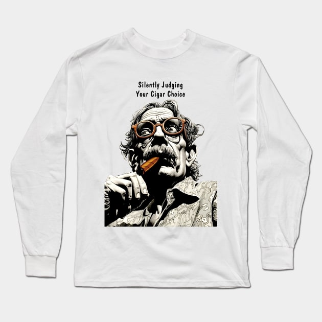 Cigar Smoker: Silently Judging Your Cigar Choice on a light (knocked out) background Long Sleeve T-Shirt by Puff Sumo